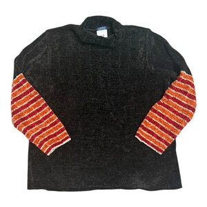 Black Sweater with Red Striped Sleeves
